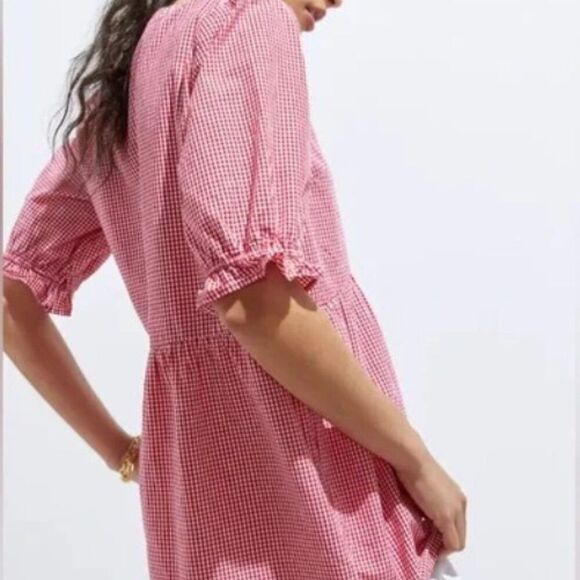 Maeve Anthropologie Gingham Tunic Peplum Blouse Red White Tunic Medium - Picture 2 of 12